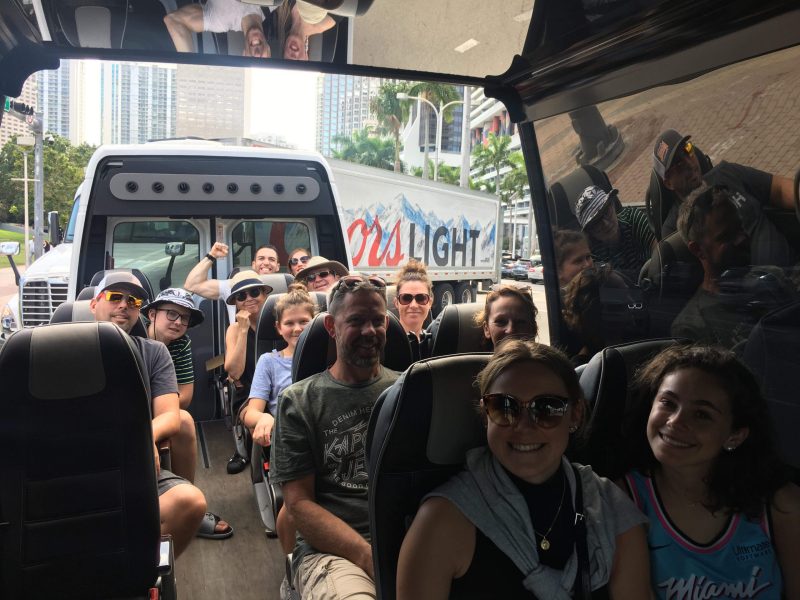 a group of people standing in front of a crowd