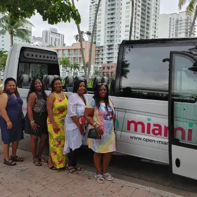 a group of people standing in front of a building